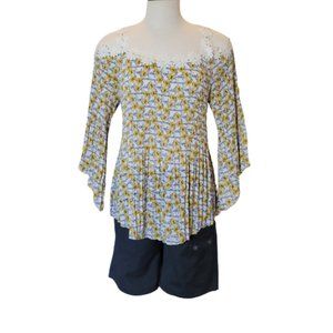 Melissa Paige Daisy Applique Pleated Off Shoulder Blue/Wht Top Size XL